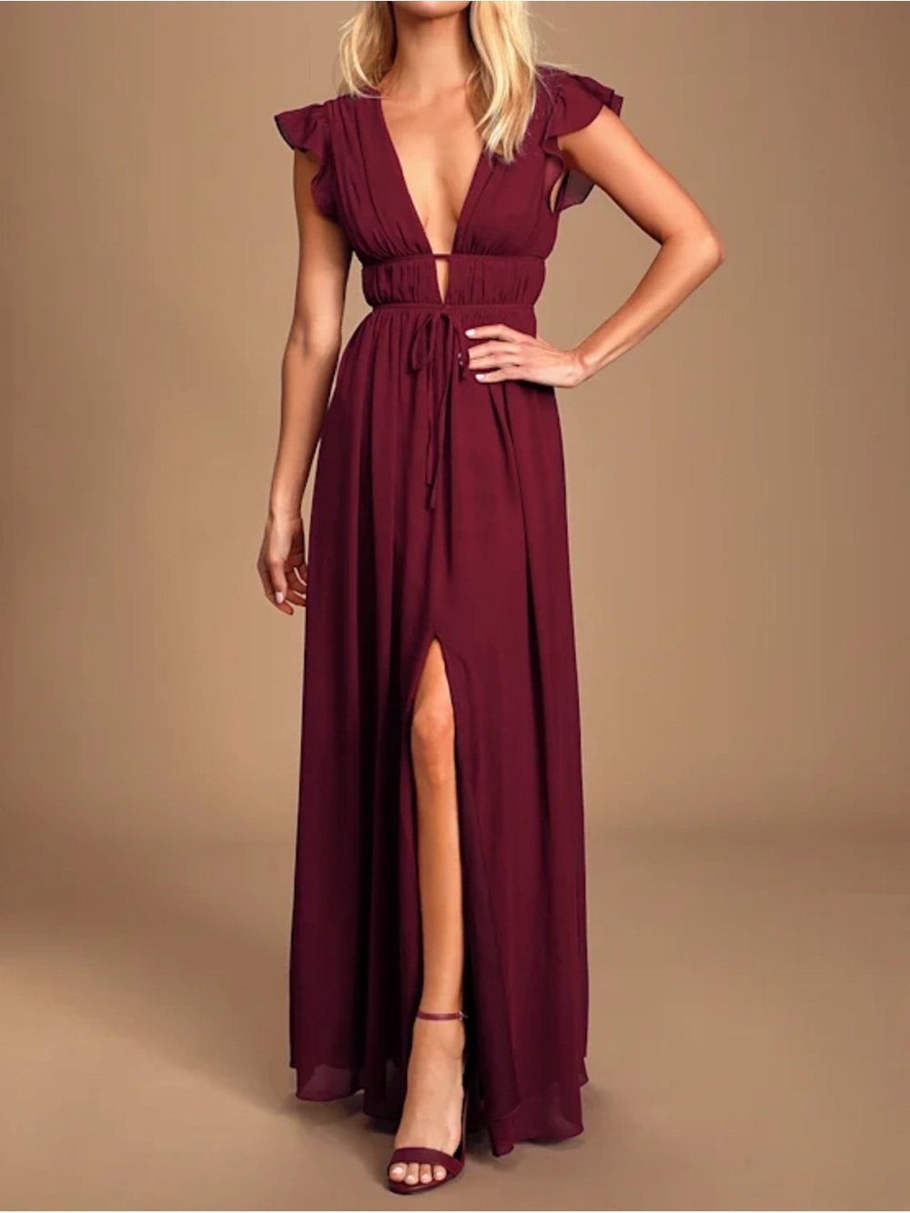 Lulus I'm All Yours Burgundy Ruffled Maxi Dress